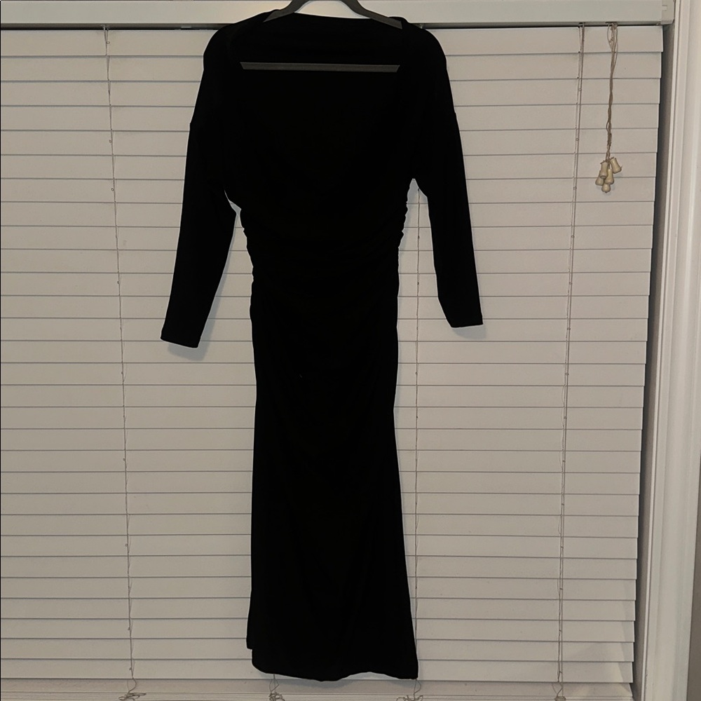 Brand new, never worn SHEIN Black Long Sleeve Dress with boat neck & ruching.